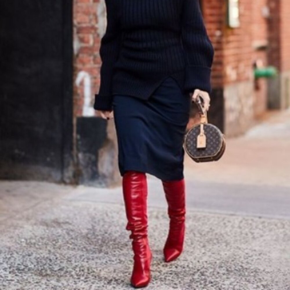 AS98  Knee High Red Italian Leather Boots - Size 38 (7.5/8 US) NWT